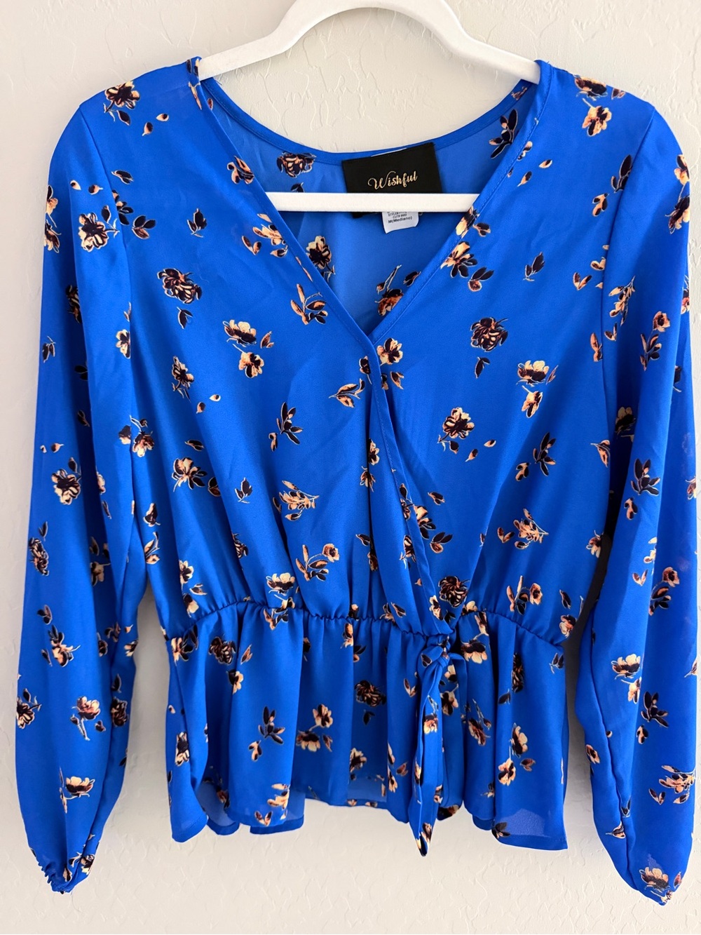 Royal Blue Floral Wrap Peplum Top